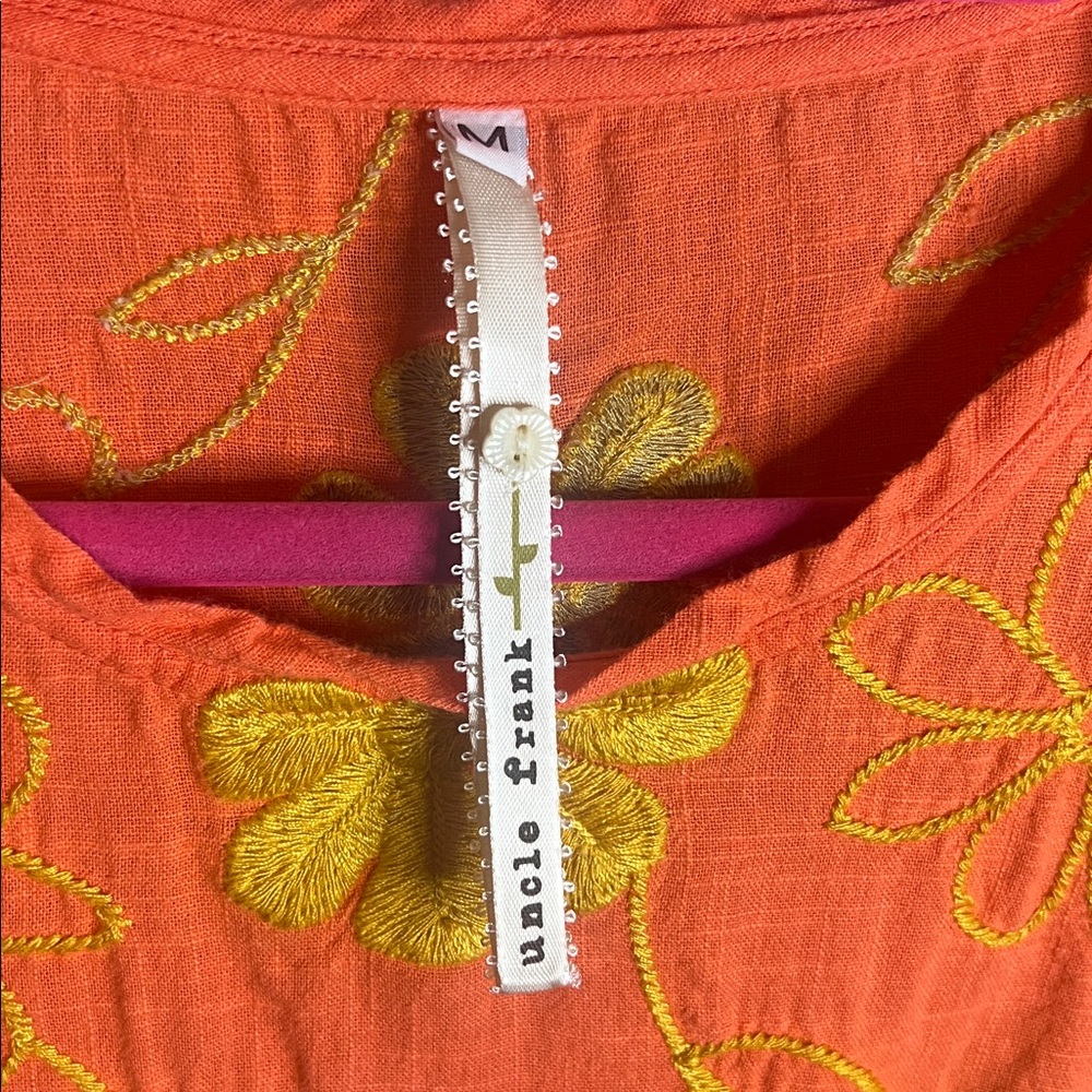 Uncle Frank Anthropologie Orange Coral Floral Embroidered Babydoll Dress M/L - Picture 3 of 7
